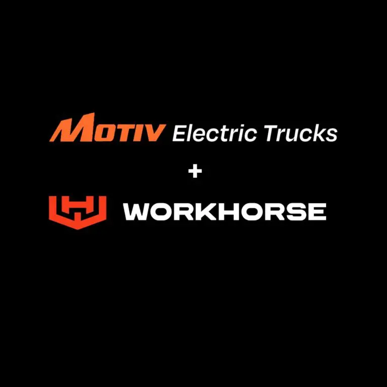 Motiv and Workhorse logos on Black Background. Plus sign between logos implies the recently announced merger