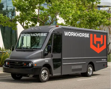 W56 EV Step Van by Workhorse driver side front angle view