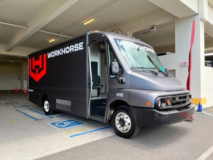 Workhorse W56 electric last-mile delivery step van in a parking lot