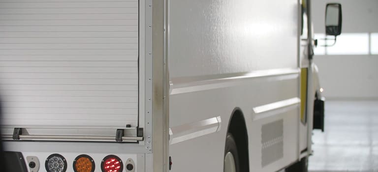 Exterior Rear Right Side Of A White Workhorse Electric Step Van