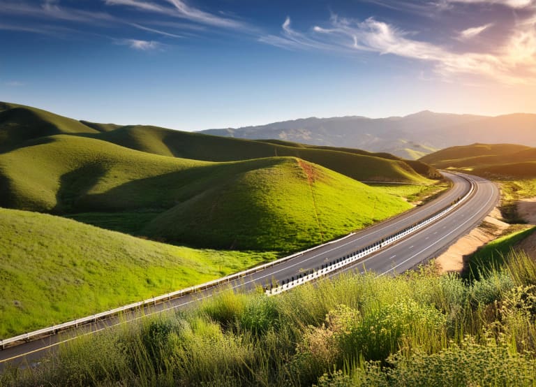 California Central Valley Highway and beautiful landscape
