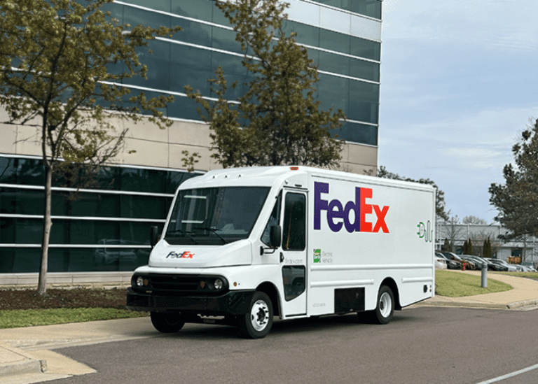 Workhorse All-Electric W56 Step Van With Fedex Logo Decals.